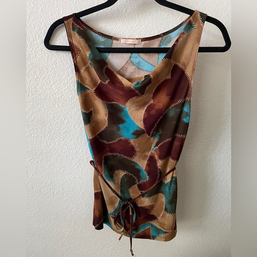 Forever 21 Brown and Teal Patterned Top